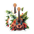 (2 Pack) Tropical Guitar Magnets - Vibrant Hawaiian Hibiscus Decor - Musical Instrument Fridge Art - 5 Inches On Longest Side - Thick Durable Magnet - Made in USA - MAG19586