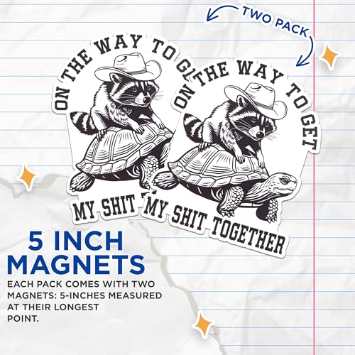 (2 Pack) Raccoon and Turtle Magnets - Funny Animal Magnets - Motivational Fridge Magnets- 5" On Longest Side - for Fridges, Toolboxes, Cars - Made in USA - MAG2560
