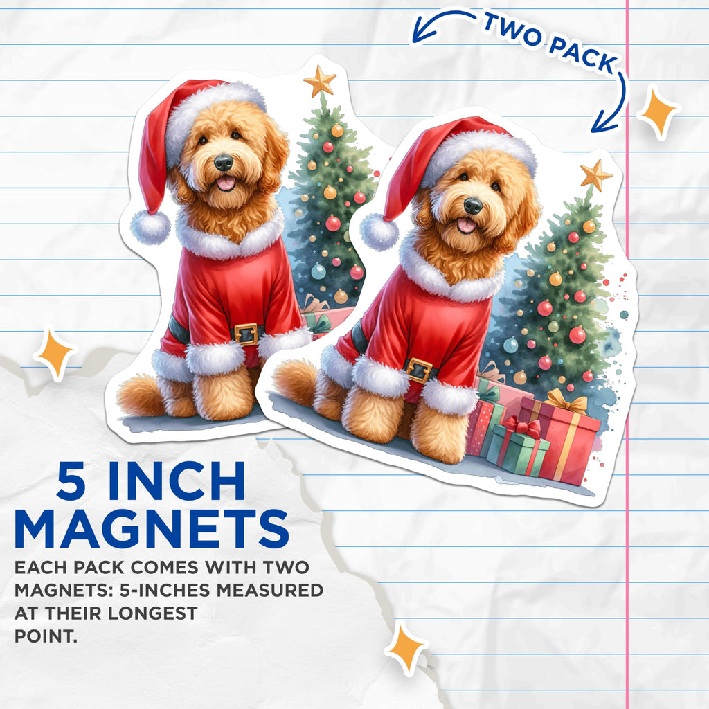 (2 Pack) Santa Dog Magnets - Christmas Goldendoodle Decor - Holiday Pet Refrigerator - 5 Inches On Longest Side - Thick Durable Magnet - Made in USA - MAG29912