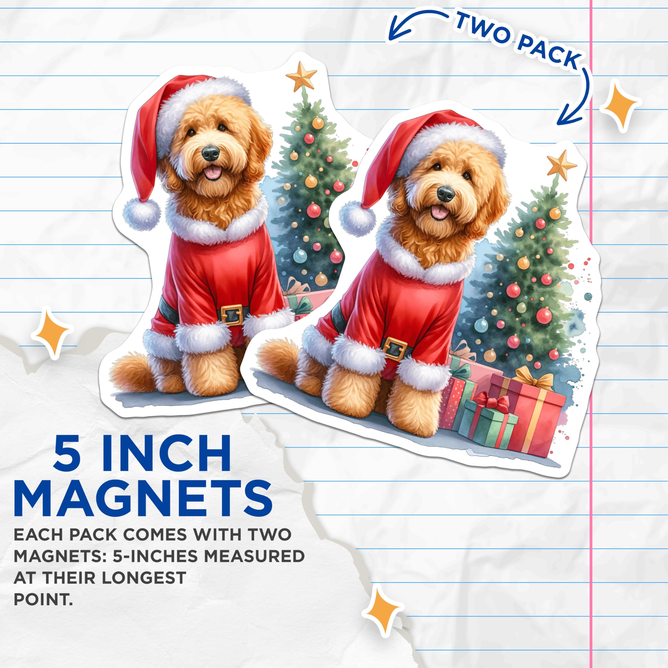 (2 Pack) Santa Dog Magnets - Christmas Goldendoodle Decor - Holiday Pet Refrigerator - 5 Inches On Longest Side - Thick Durable Magnet - Made in USA - MAG29912