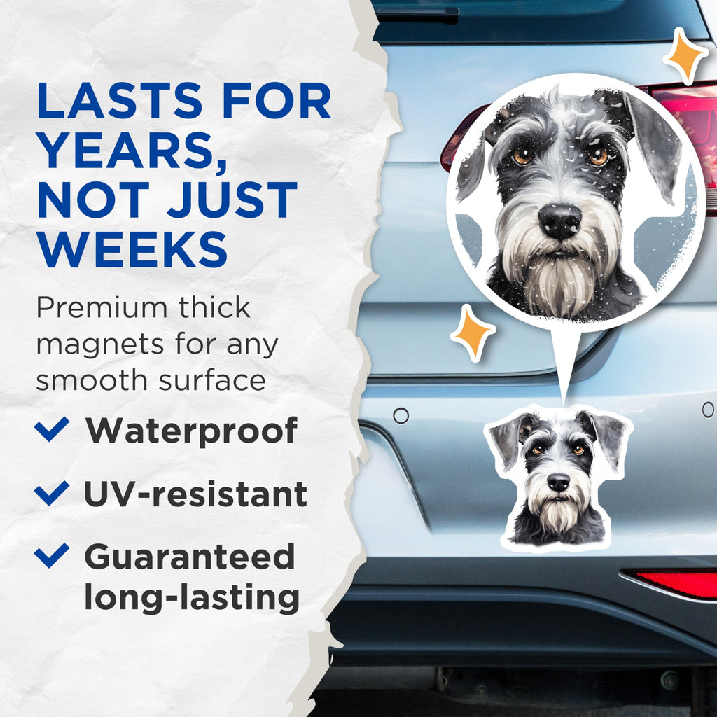 (2 Pack) Schnauzer Dog Magnets - Miniature Schnauzer Art - Pet Lover Refrigerator Decor - 5 Inches On Longest Side - Thick Durable Magnet - Made in USA - MAG26397