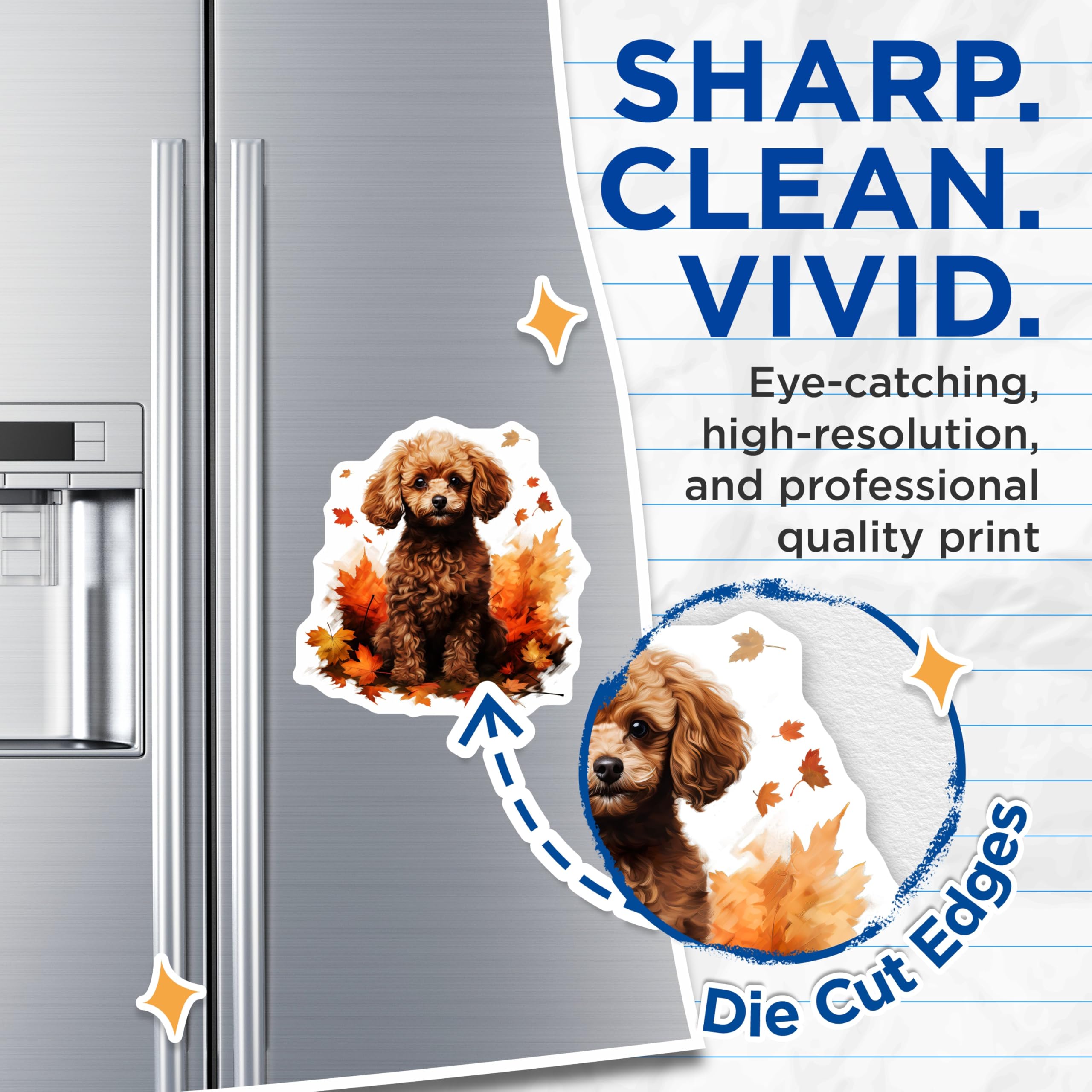 (2 Pack) Cute Poodle Dog Magnets - Autumn Leaves Decor - Pet Owner Accessory - 5 Inches On Longest Side - Thick Durable Magnet - Made in USA - MAG27543