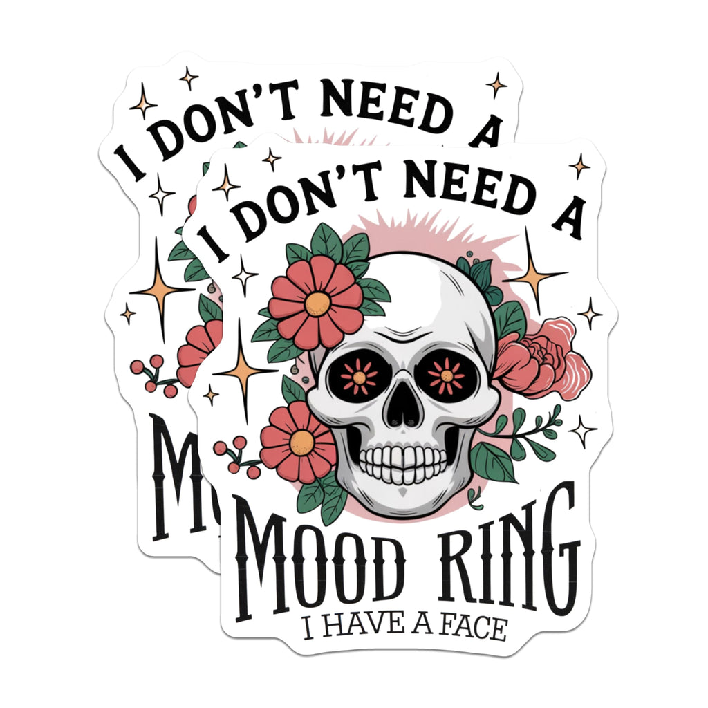 (2 Pack) Skull Mood Ring Stickers - Funny Skeleton Stickers - Unique Floral Skull Design - 5" On Longest Side - Sticks to Smooth Flat Surfaces - Made in USA - BMCS4092