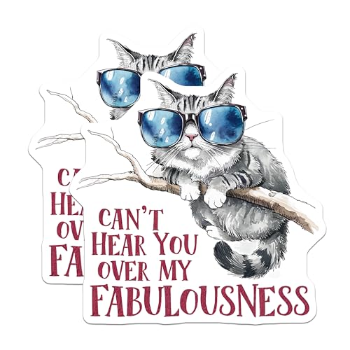 (2 Pack) Cat Stickers - Funny Quotes - Cool Cat Decor - 5" On Longest Side - Sticks to Smooth Flat Surfaces - Made in USA - BMCS8566