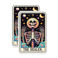 (2 Pack) The Healer Stickers - Mystical Skeleton Decal - Tarot Card Art Sticker - 5" On Longest Side - Sticks to Smooth Flat Surfaces - Made in USA - BMCS5426