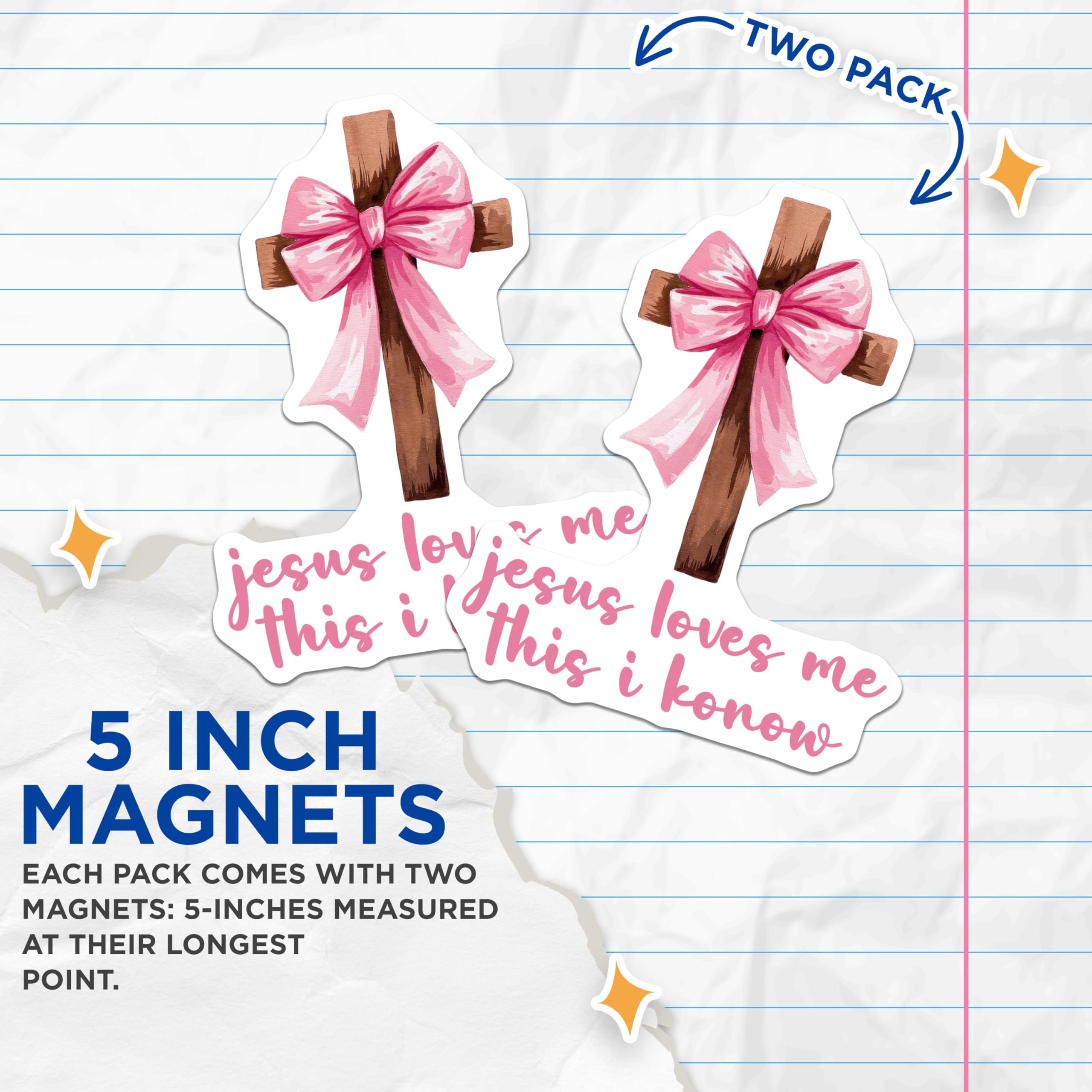 (2 Pack) Jesus Loves Me Cross Magnets - Pink Bow Watercolor Faith - Christian Woman Decor Easter Confirmation - 5 Inches On Longest Side - Thick Durable Magnet - Made in USA - MAG28424