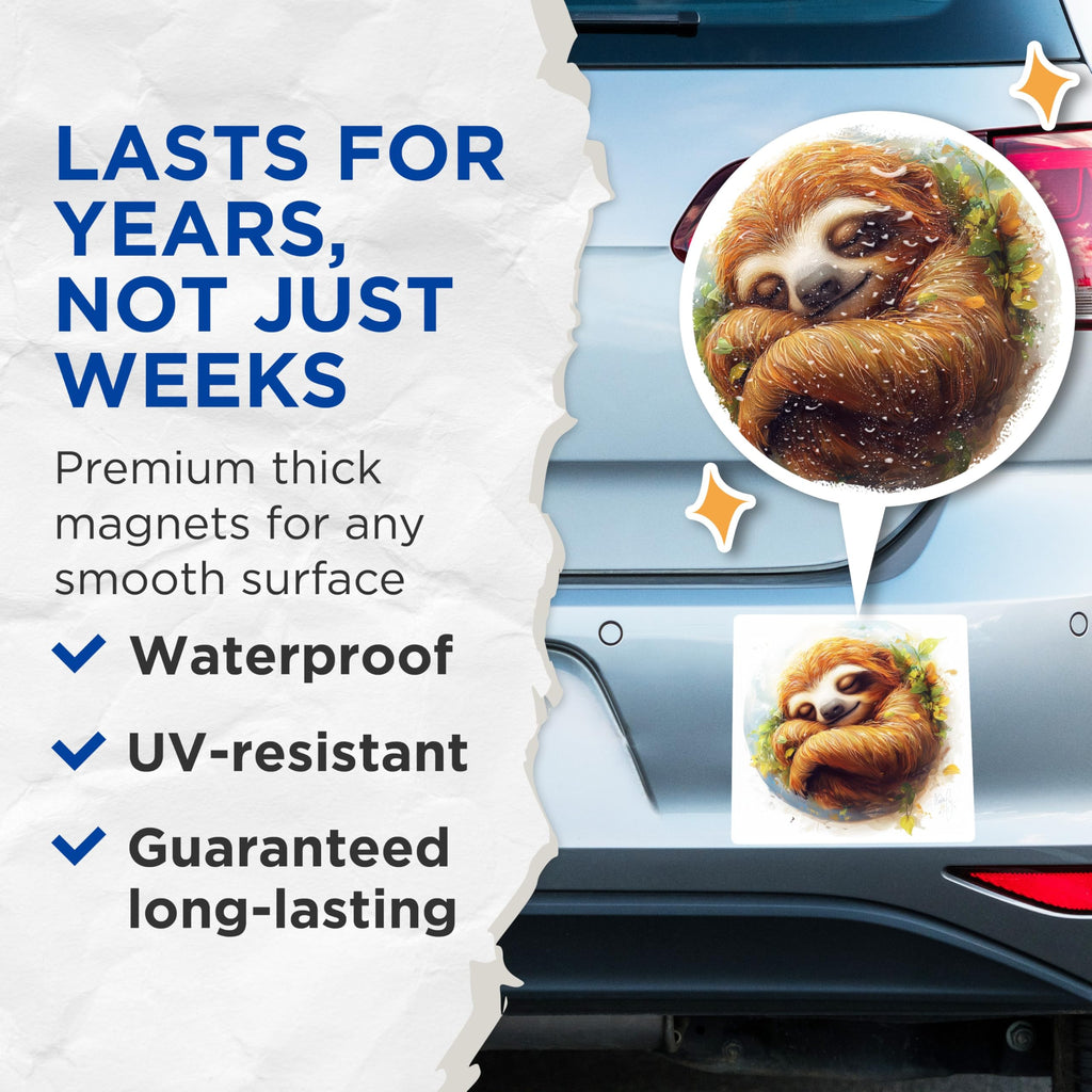 (2 Pack) Cute Sloth Magnets - Sleeping Animal Refrigerator Decor - Aesthetic Sloth Lover Presents - 5 Inches On Longest Side - Thick Durable Magnet - Made in USA - MAG26696