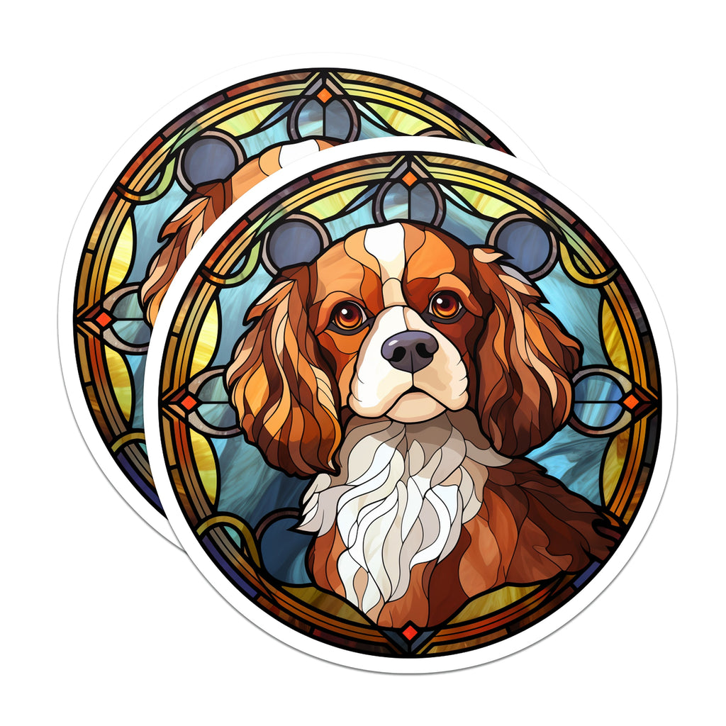 (2 Pack) Cavalier King Charles Spaniel Magnets - Faux Stained Glass Dog Art - Pet Lover Fridge Decor - 5 Inches On Longest Side - Thick Durable Magnet - Made in USA - MAG37564