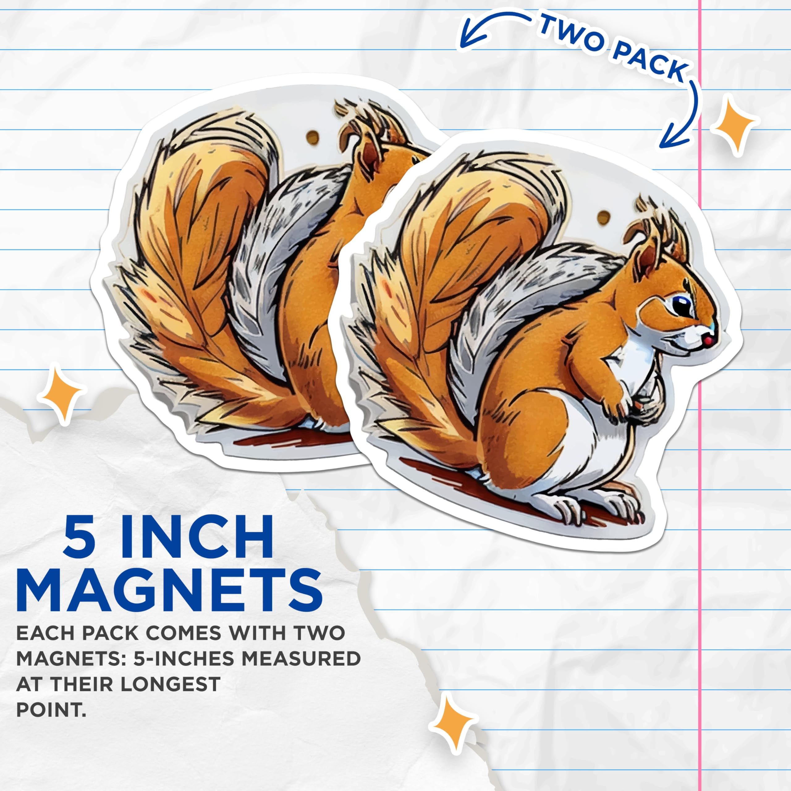 (2 Pack) Cute Squirrel Magnets - Woodland Creature Decor - Refrigerator Animal Art - 5 Inches On Longest Side - Thick Durable Magnet - Made in USA - MAG20534