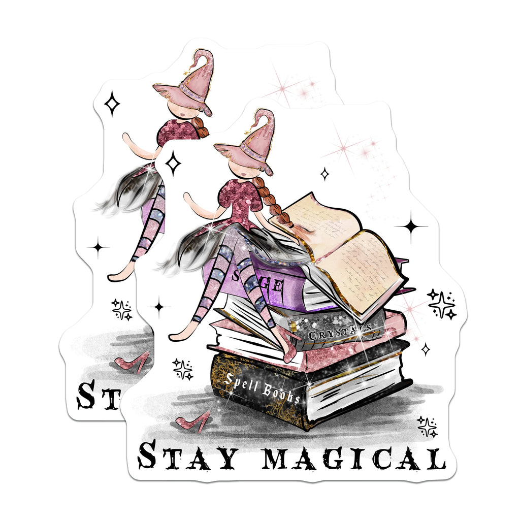 (2 Pack) Whimsical Witch Magnets - Magical Books Decor - Stay Magical Charm Fridge Locker - 5 Inches On Longest Side - Thick Durable Magnet - Made in USA - MAG39409