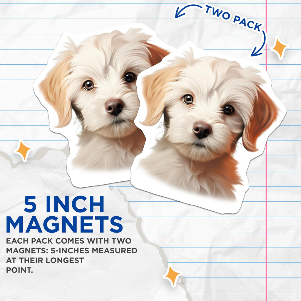(2 Pack) Cute Puppy Magnets - Adorable Dog Art - Pet Lover Refrigerator Decor - Dog Mom Dad Present - 5 Inches On Longest Side - Thick Durable Magnet - Made in USA - MAG29679
