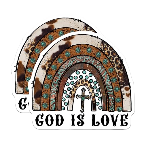 (2 Pack) God is Love Stickers - Inspirational Quote - Rustic Design - Christian Faith - Religious Stickers - 5" On Longest Side - Sticks to Smooth Flat Surfaces - Made in USA - BMCS6183