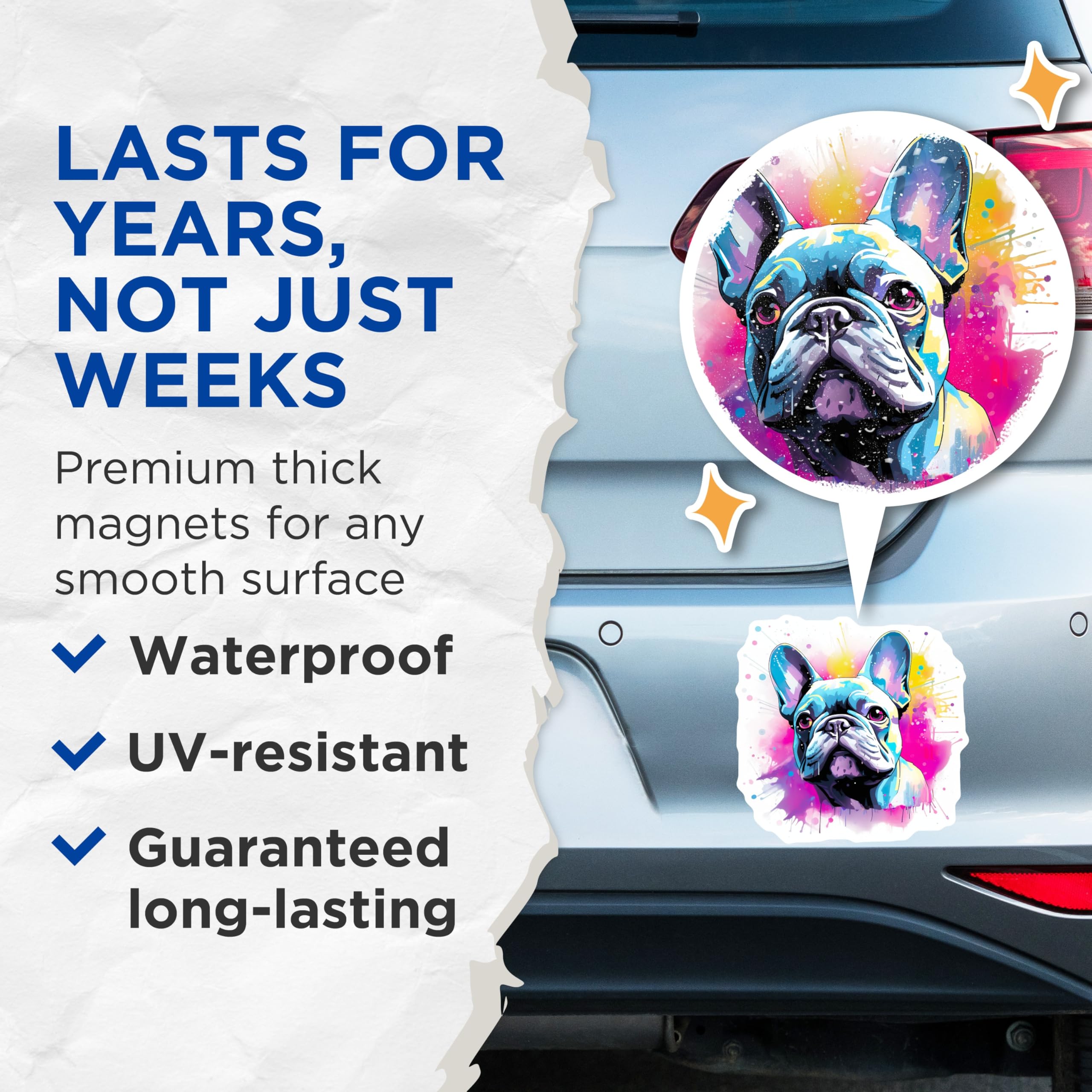 (2 Pack) French Bulldog Magnets - Pop Art Frenchie Decor - Vibrant Dog Lover Art - Refrigerator Locker Magnets - 5 Inches On Longest Side - Thick Durable Magnet - Made in USA - MAG25895