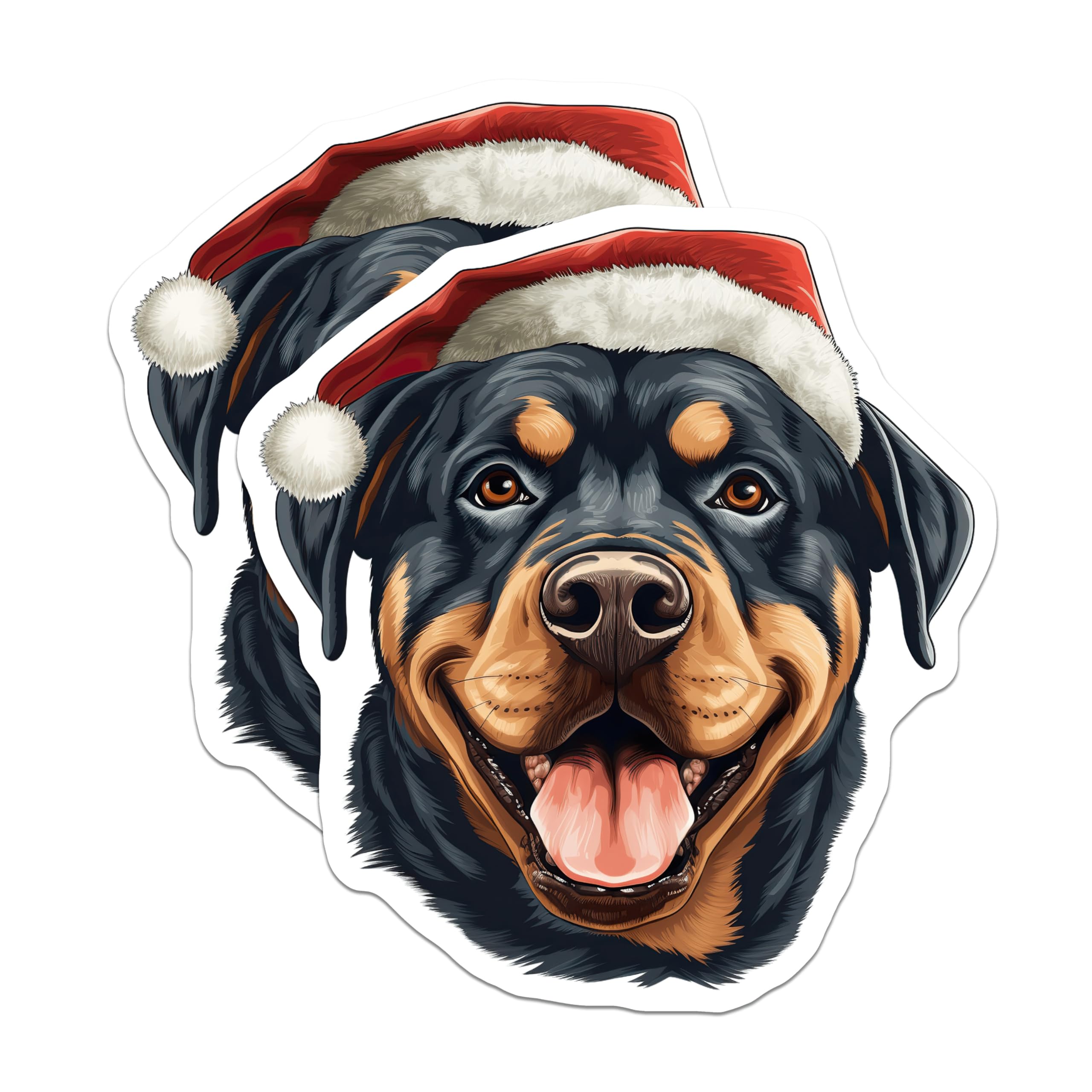 (2 Pack) Rottweiler Magnets - Christmas Dog Decor - Santa Hat Pet Lover - Holiday Doggy Fridge Decor - Canine Xmas Adornment - 5 Inches On Longest Side - Thick Durable Magnet - Made in USA - MAG23706