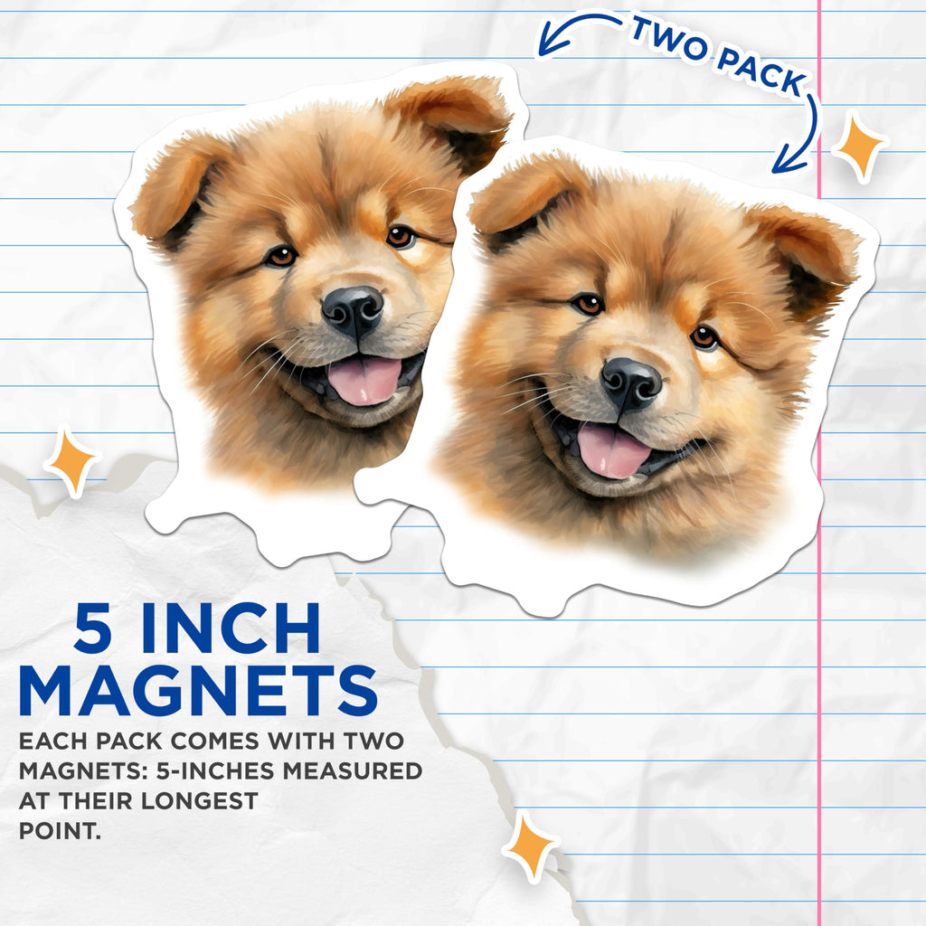 (2 Pack) Chow Chow Puppy Magnets - Adorable Fluffy Dog - Cute Pet Lover Decor - 5 Inches On Longest Side - Thick Durable Magnet - Made in USA - MAG23424
