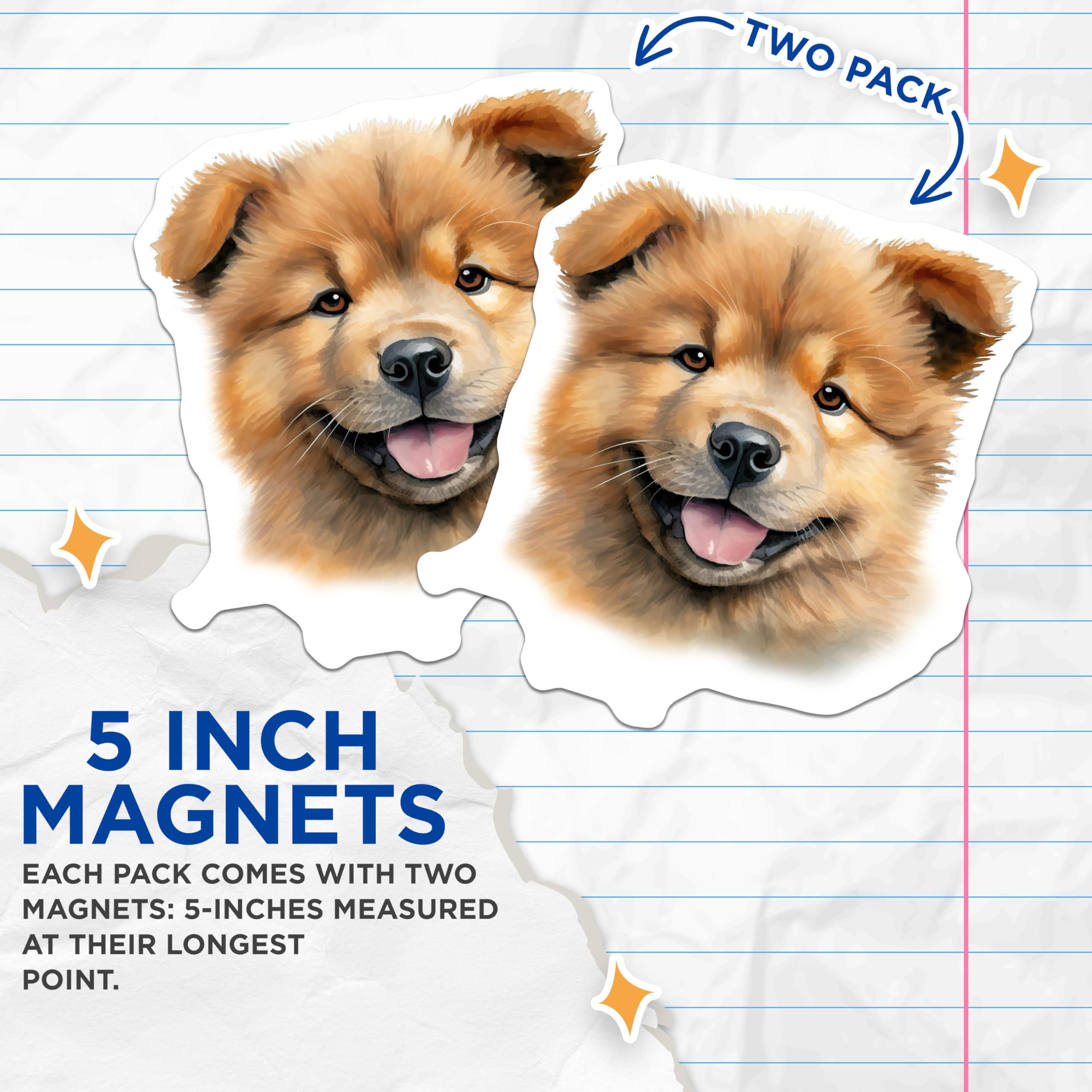 (2 Pack) Chow Chow Puppy Magnets - Adorable Fluffy Dog - Cute Pet Lover Decor - 5 Inches On Longest Side - Thick Durable Magnet - Made in USA - MAG23424