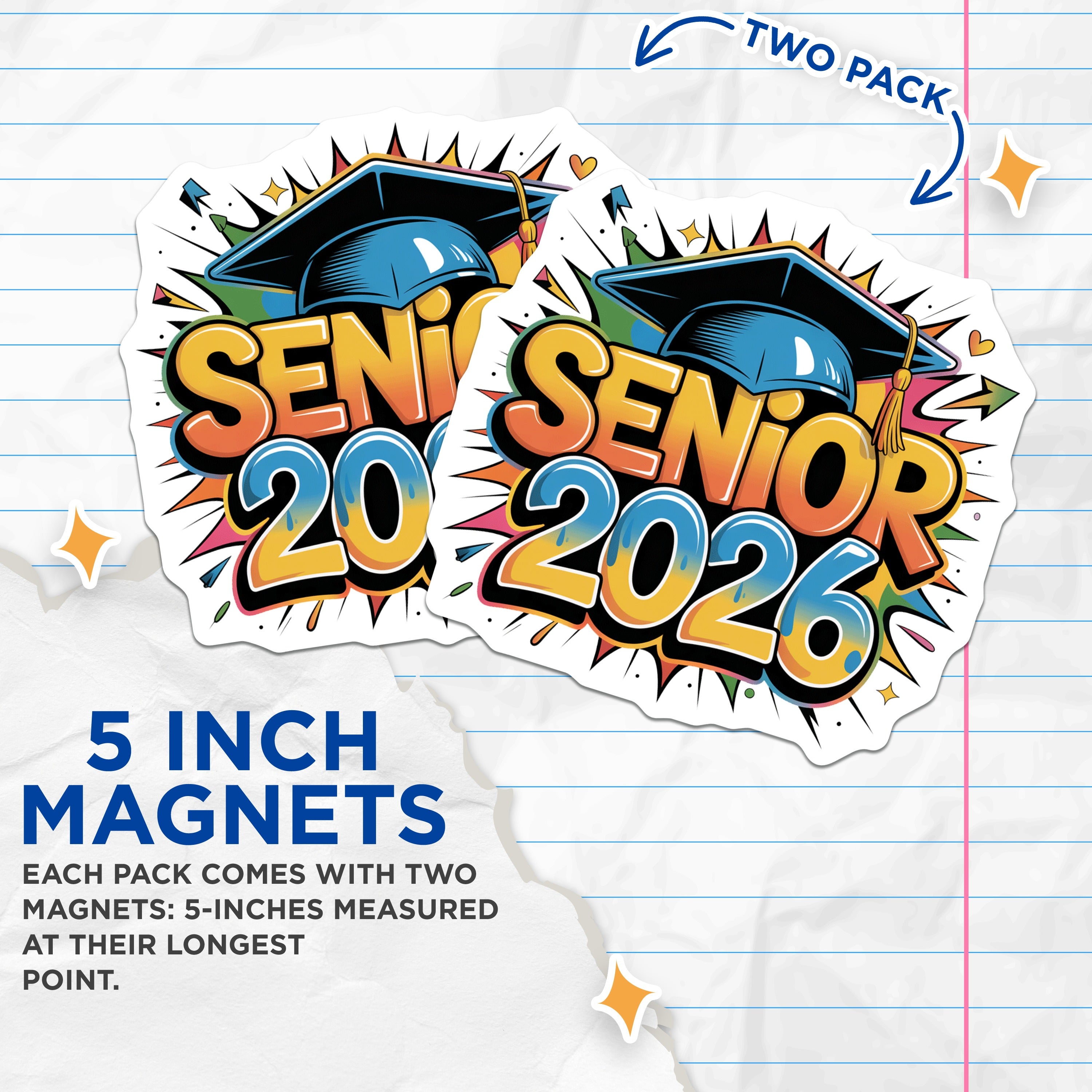 (2 Pack) Senior 2026 Magnets - Class of 2026 Graduate Celebration - High School College Future Alumni - 5 Inches On Longest Side - Thick Durable Magnet - Made in USA - MAG39636