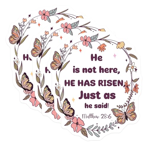(3 Pack) Christian Easter Decals - Floral Butterfly Decal - Religious Easter Laptop Stickers - 3 Inches On Longest Side - Easy Peel & Apply - Made in USA - 3MCS6050