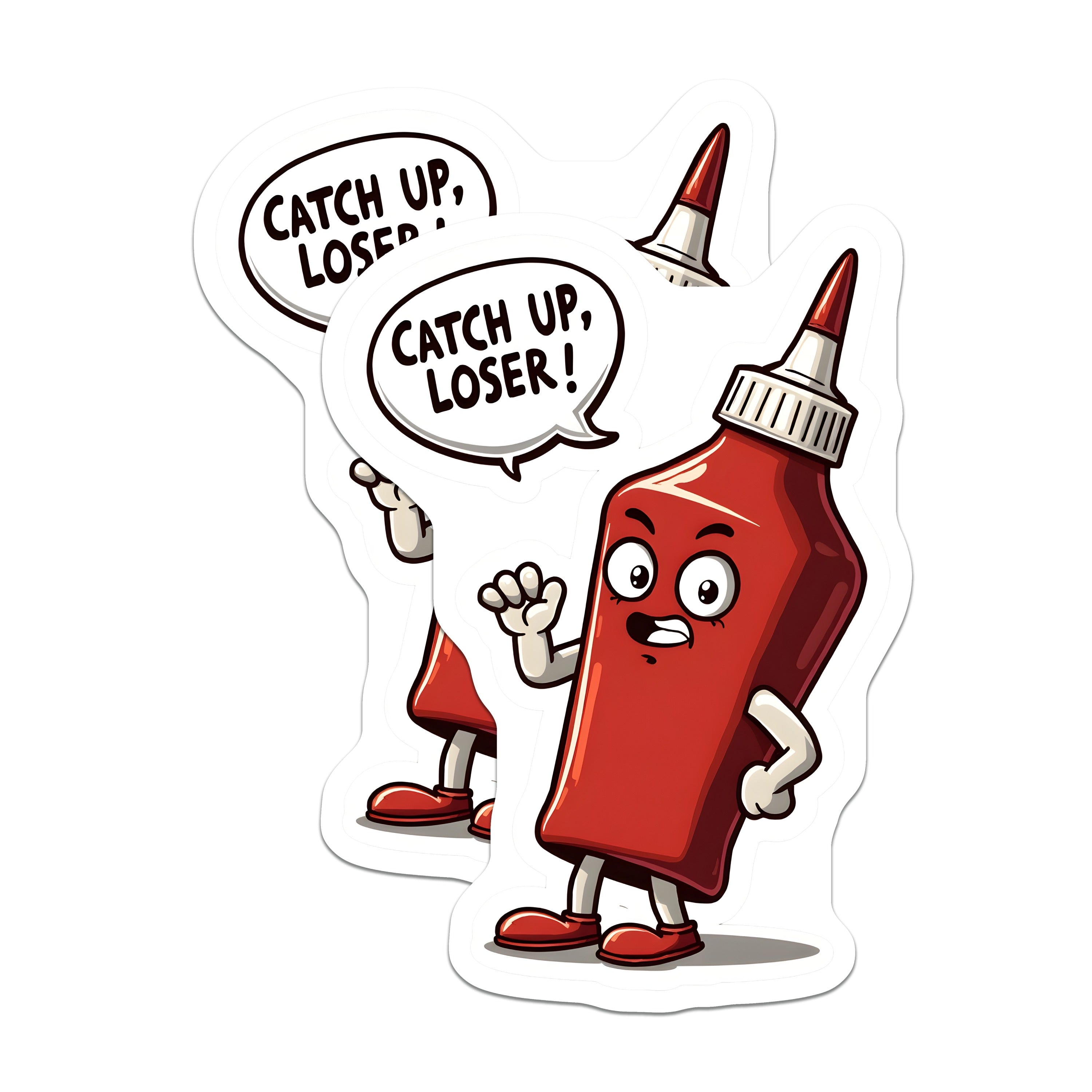 (2 Pack) Funny Ketchup Magnets - Catch Up Loser Pun - Sassy Kitchen Fridge Decor - Quirky Condiment Humor - 5 Inches On Longest Side - Thick Durable Magnet - Made in USA - MAG36501