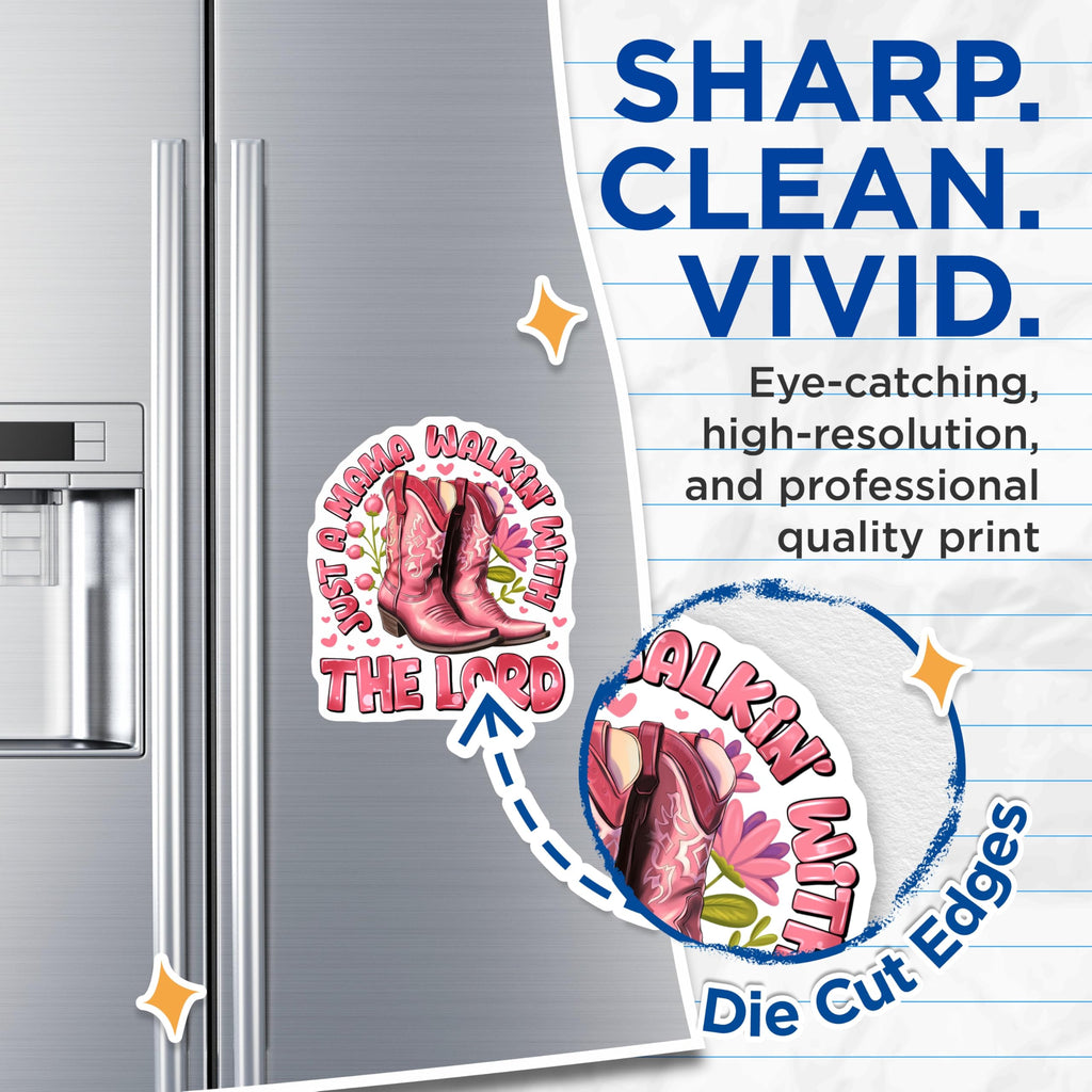 (2 Pack) Mama Walkin with The Lord Magnets - Christian Mom Decor - Southern Faith Refrigerator Accent - 5 Inches On Longest Side - Thick Durable Magnet - Made in USA - MAG26097