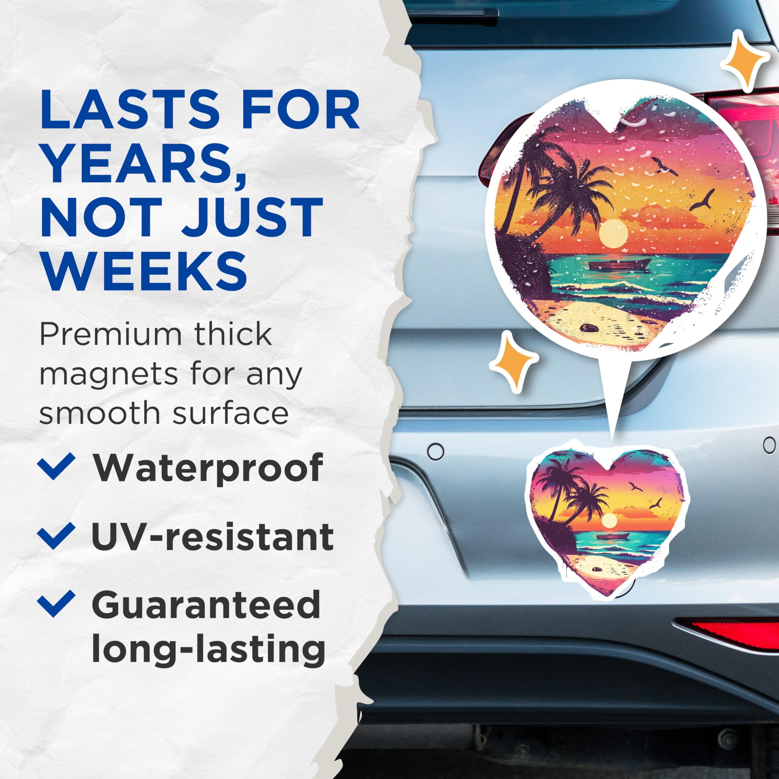 (2 Pack) Tropical Sunset Heart Magnets - Beach Palm Tree Decor - Ocean Lover Refrigerator Accessory - 5 Inches On Longest Side - Thick Durable Magnet - Made in USA - MAG23762