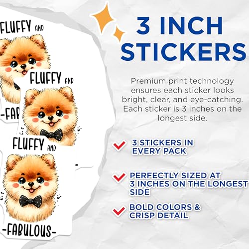 (3 Pack) Pomeranian Decals - Fluffy Dog - Fabulous Dog Decals - 3 Inches On Longest Side - Easy Peel & Apply - Made in USA - 3MCS2398
