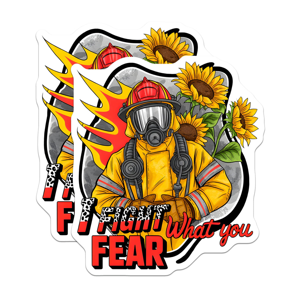 (2 Pack) Firefighter Magnets - Heroic First Responder - Fight Your Fear Sunflower Inspiration - 5 Inches On Longest Side - Thick Durable Magnet - Made in USA - MAG29300