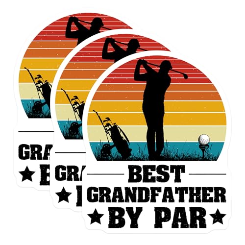 (3 Pack) Golf Grandfather Decals - Best Grandpa by Par - Golfing Lover Decals - 3 Inches On Longest Side - Easy Peel & Apply - Made in USA - 3MCS2649