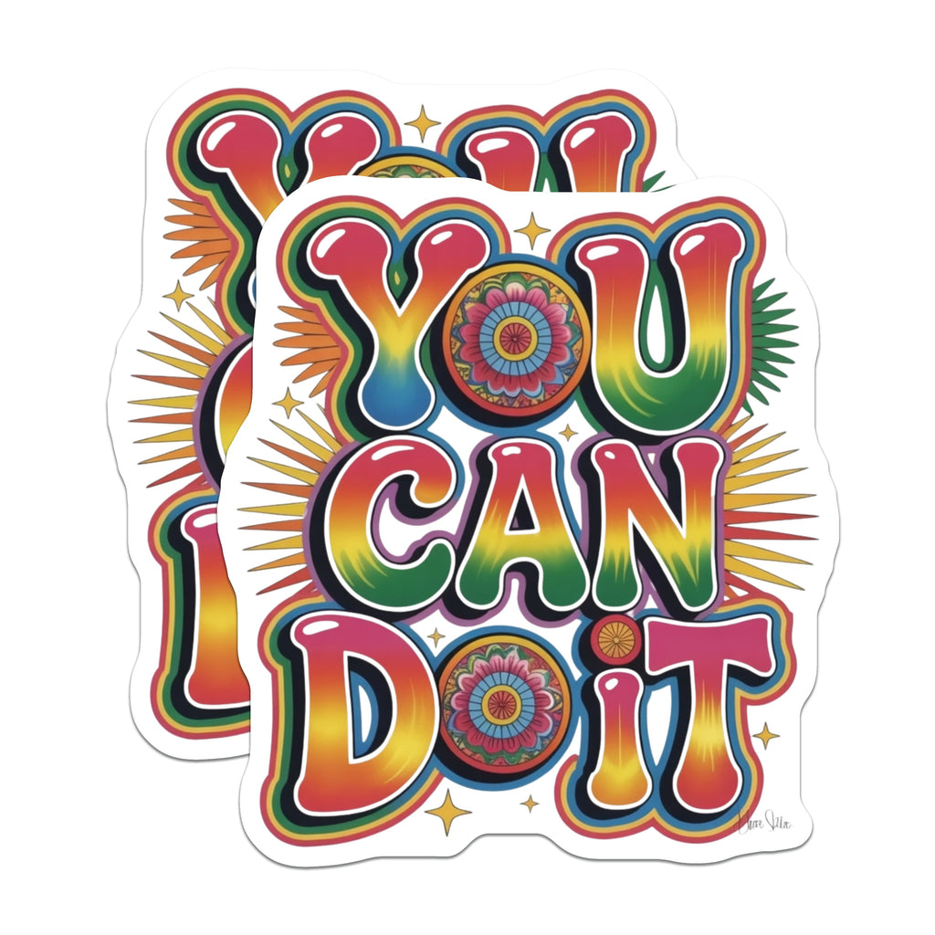 (2 Pack) You Can Do It Magnets - Motivational Decor - Retro Rainbow Magnet - 5 Inches On Longest Side - Thick Durable Magnet - Made in USA - MAG39557