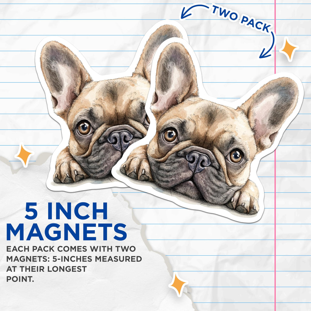 (2 Pack) French Bulldog Magnets - Adorable Dog Art - Home Decor Accent - 5" On Longest Side - Premium Magnet - for Cars, Refrigerators, Toolboxes, Lockers - Made in USA - MAG15451
