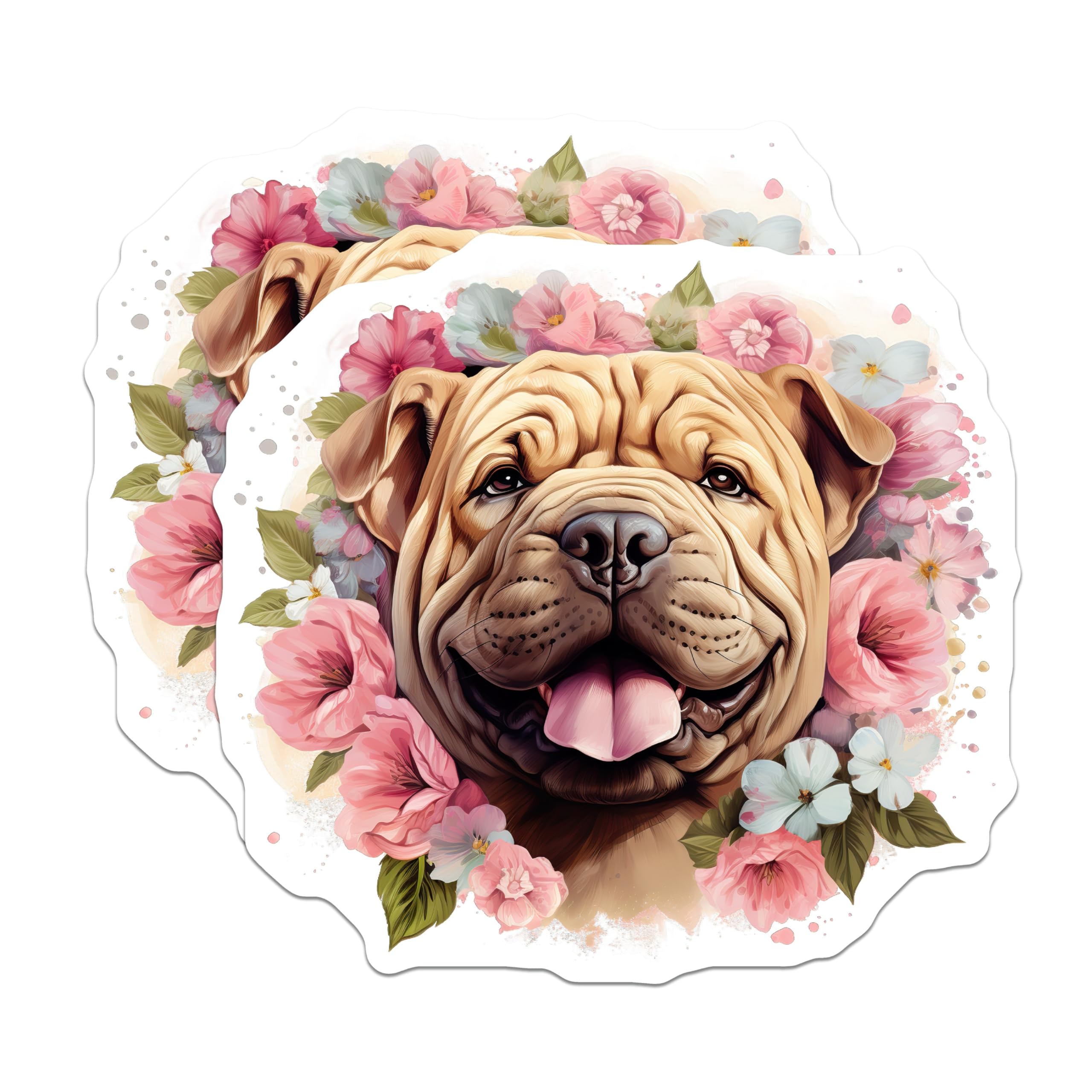 (2 Pack) Shar Pei Dog Magnets - Cute Floral Pet Lover - Dog Mom Refrigerator Decor - 5 Inches On Longest Side - Thick Durable Magnet - Made in USA - MAG27500