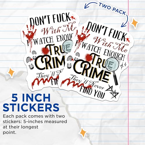 (2 Pack) True Crime Watcher Stickers - True Crime Enthusiast - Funny True Crime Quote ''' ''' - 5" On Longest Side - Sticks to Smooth Flat Surfaces - Made in USA - BMCS5838