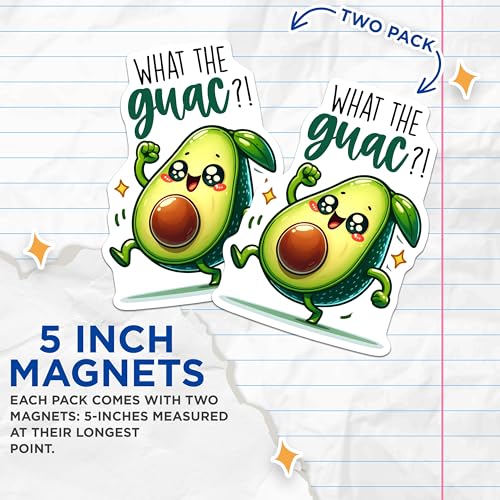 (2 Pack) What The Guac Magnets Magnets - Funny Kitchen Decor - 5" On Longest Side - Made in USA - Sticks to Refrigerators & Metal Surfaces - MAG8792
