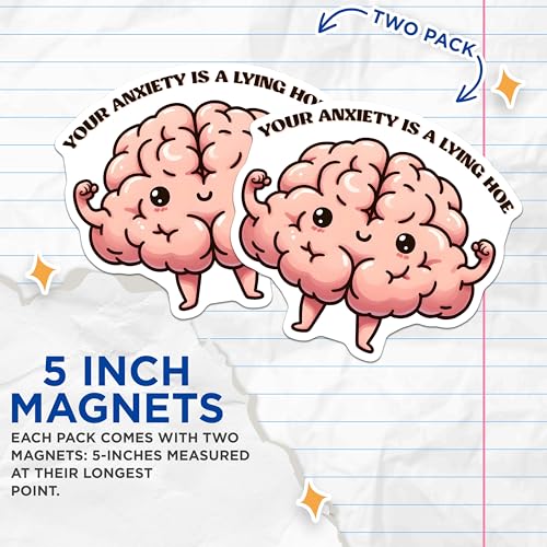 (2 Pack) Motivational Brain Magnets - Funny Quote Magnets - Cute Cartoon Magnets for Fridge Locker Office - 5" On Longest Side - for Cars, Refrigerators, Toolboxes, Lockers - Made in USA BMCS3254