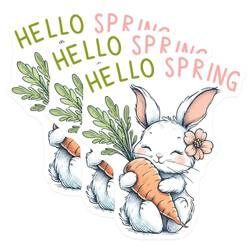 (3 Pack) Bunny Decals - Hello Spring Decals - Cute Rabbit Stickers - 3 Inches On Longest Side - Easy Peel & Apply - Made in USA - 3MCS6768