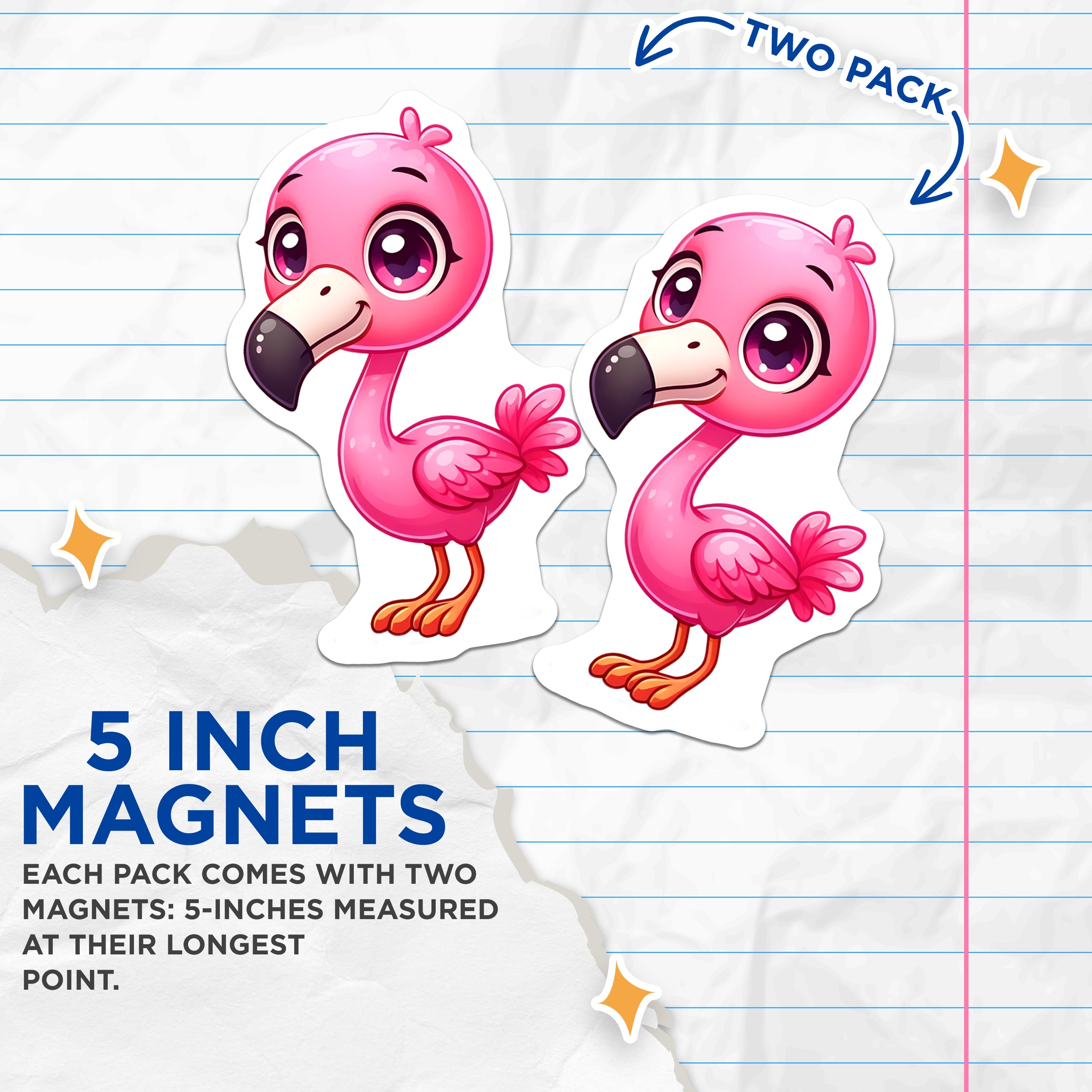 (2 Pack) Cute Flamingo Magnets - Kawaii Tropical Bird Fridge Decor - Pink Animal Locker Accents - 5 Inches On Longest Side - Thick Durable Magnet - Made in USA - MAG37888