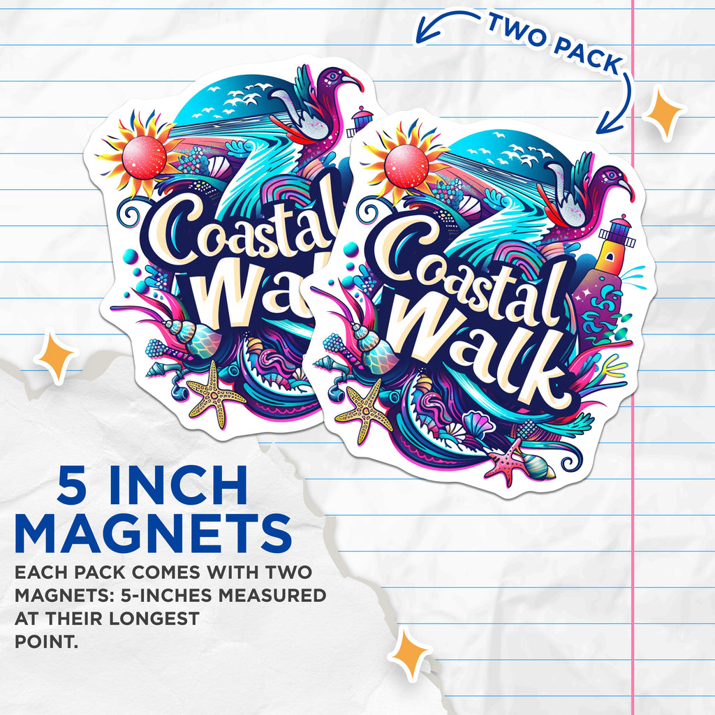 (2 Pack) Coastal Walk Magnets - Vibrant Ocean Scene - Lighthouse Seashell Art - 5 Inches On Longest Side - Thick Durable Magnet - Made in USA - MAG38808