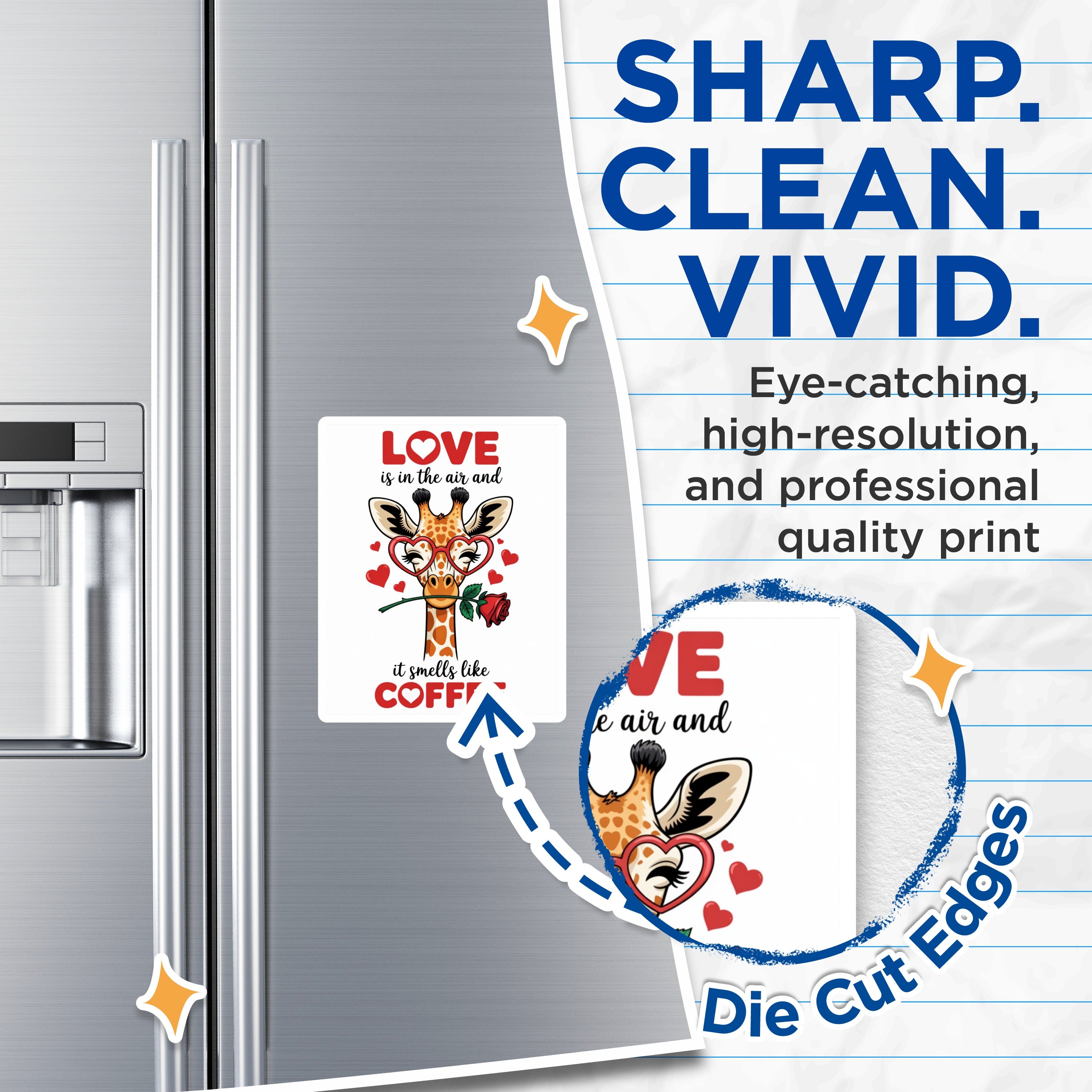 (2 Pack) Coffee Lover Giraffe Magnets - Cute Valentines Decor - Romantic Animal Kitchen Fridge - 5 Inches On Longest Side - Thick Durable Magnet - Made in USA - MAG36677