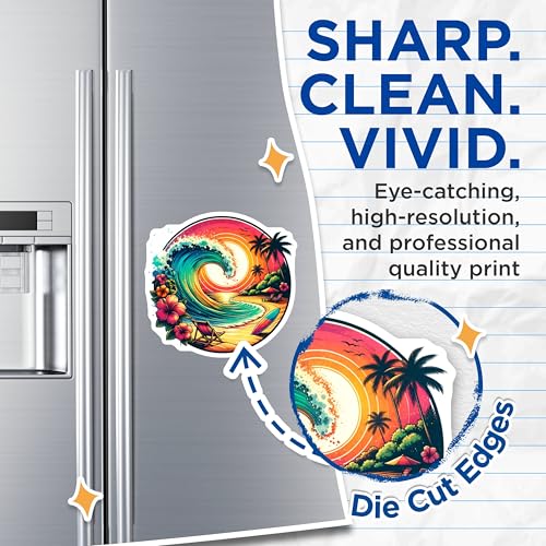 (2 Pack) Tropical Beach Scene Magnets - Ocean Wave Artwork - Sunset Paradise Magnets - 5" On Longest Side - for Cars, Fridges, Toolboxes - Made in USA - MAG7220