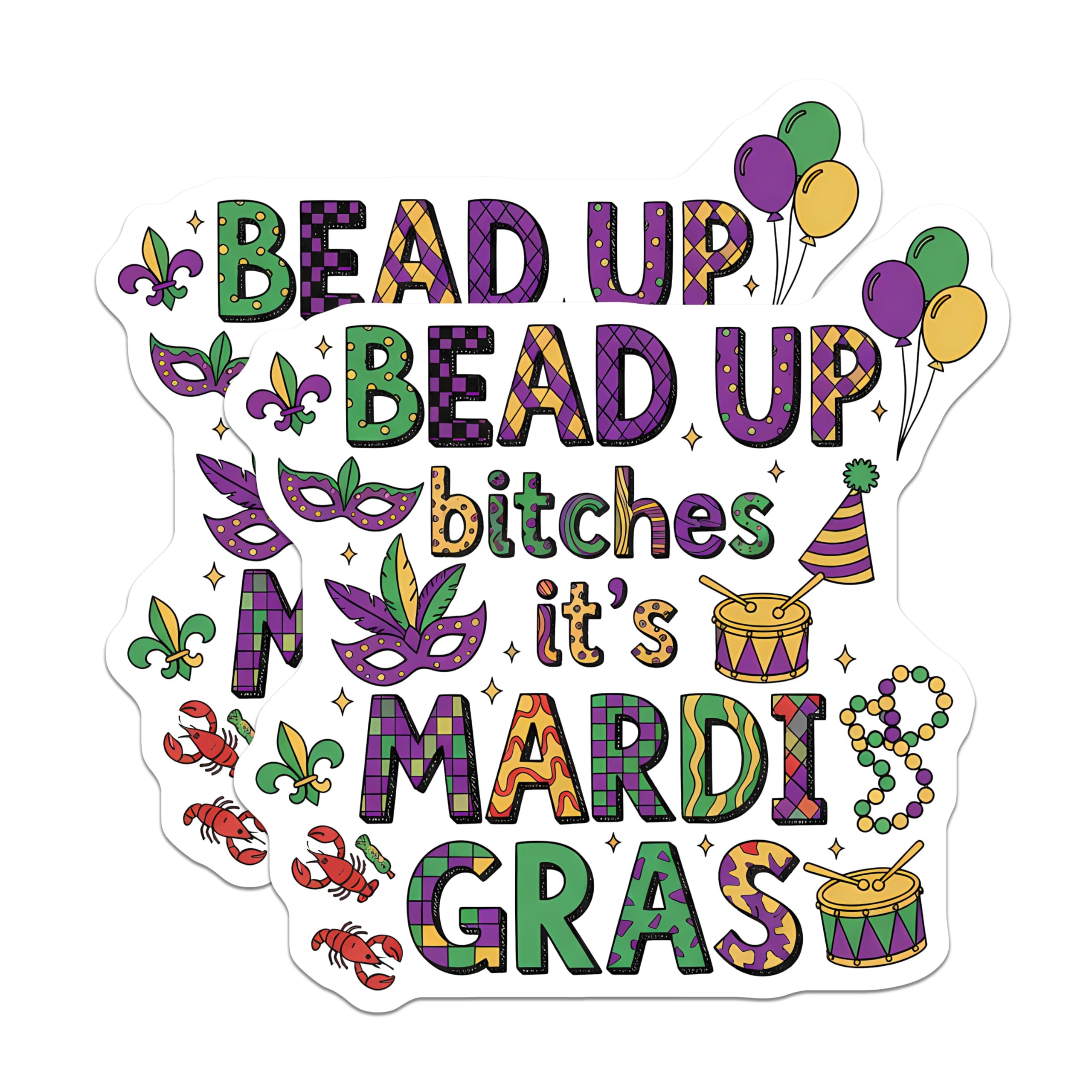 (2 Pack) Mardi Gras Magnets - Bead Up Bitches Design - Festive Fridge Decor Magnet - 5" On Longest Side - Premium Magnet - for Cars, Refrigerators, Toolboxes, Lockers - Made in USA - MAG15249