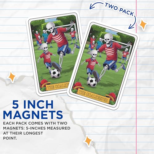 (2 Pack) Skeleton Soccer Players Magnets - Goalkeeper Magnet - Fun Skeleton Art Magnet - 5" On Longest Side - for Cars, Fridges, Toolboxes - Made in USA - MAG4462
