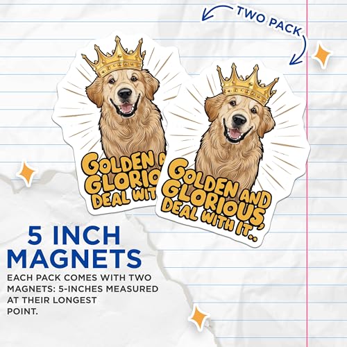 (2 Pack) Golden Retriever Magnets Magnets - Dog Lover Decor - Cute Dog Art - 5" On Longest Side - Made in USA - Sticks to Refrigerators & Metal Surfaces - MAG8514