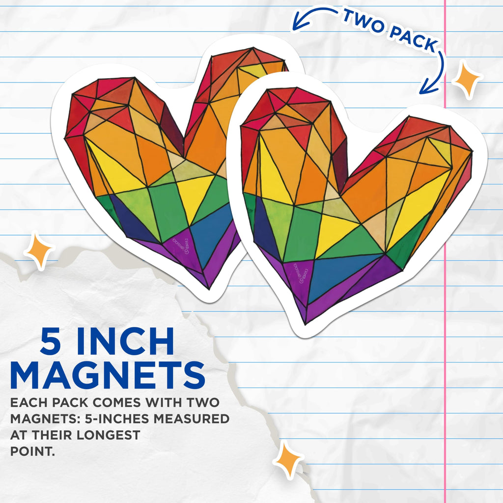 (2 Packs) Stained Glass Rainbow Heart Magnets - Rainbow Heart LGBTQ Friendly Magnets - 5 Inches On Longest Side - Premium Magnet - for Fridges, Toolboxes, Cars - Made in USA - MAG2281