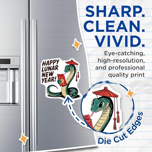 (2 Pack) Happy Lunar New Year Magnets - Snake Design - Chinese New Year Magnet - Year of The Snake - 5" On Longest Side - for Cars, Fridges, Toolboxes - Made in USA - MAG4134