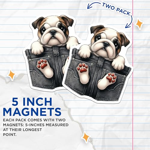 (2 Pack) Bulldog Magnets - Cute Puppy Fridge - Adorable Animal Kitchen Magnets - 5" On Longest Side - for Cars, Fridges, Toolboxes - Made in USA - MAG3954