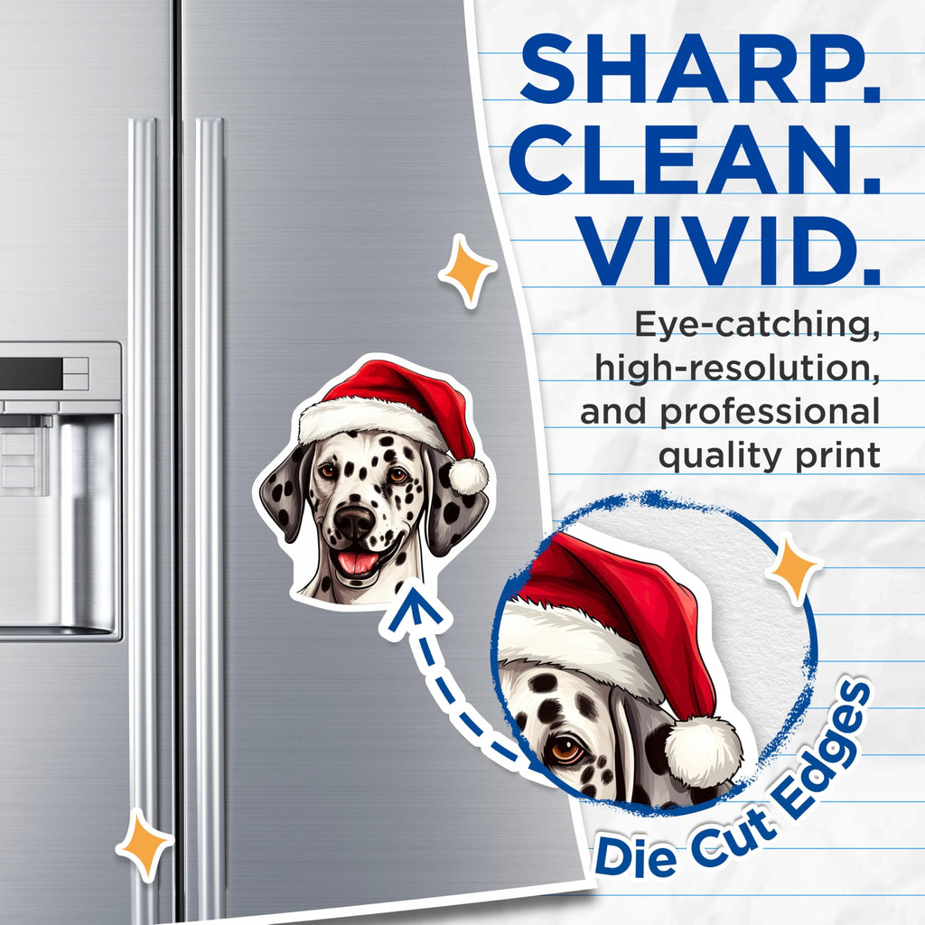 (2 Pack) Dalmatian Christmas Magnets - Santa Hat Dog Decor - Holiday Pet Accessories - 5 Inches On Longest Side - Thick Durable Magnet - Made in USA - MAG25055