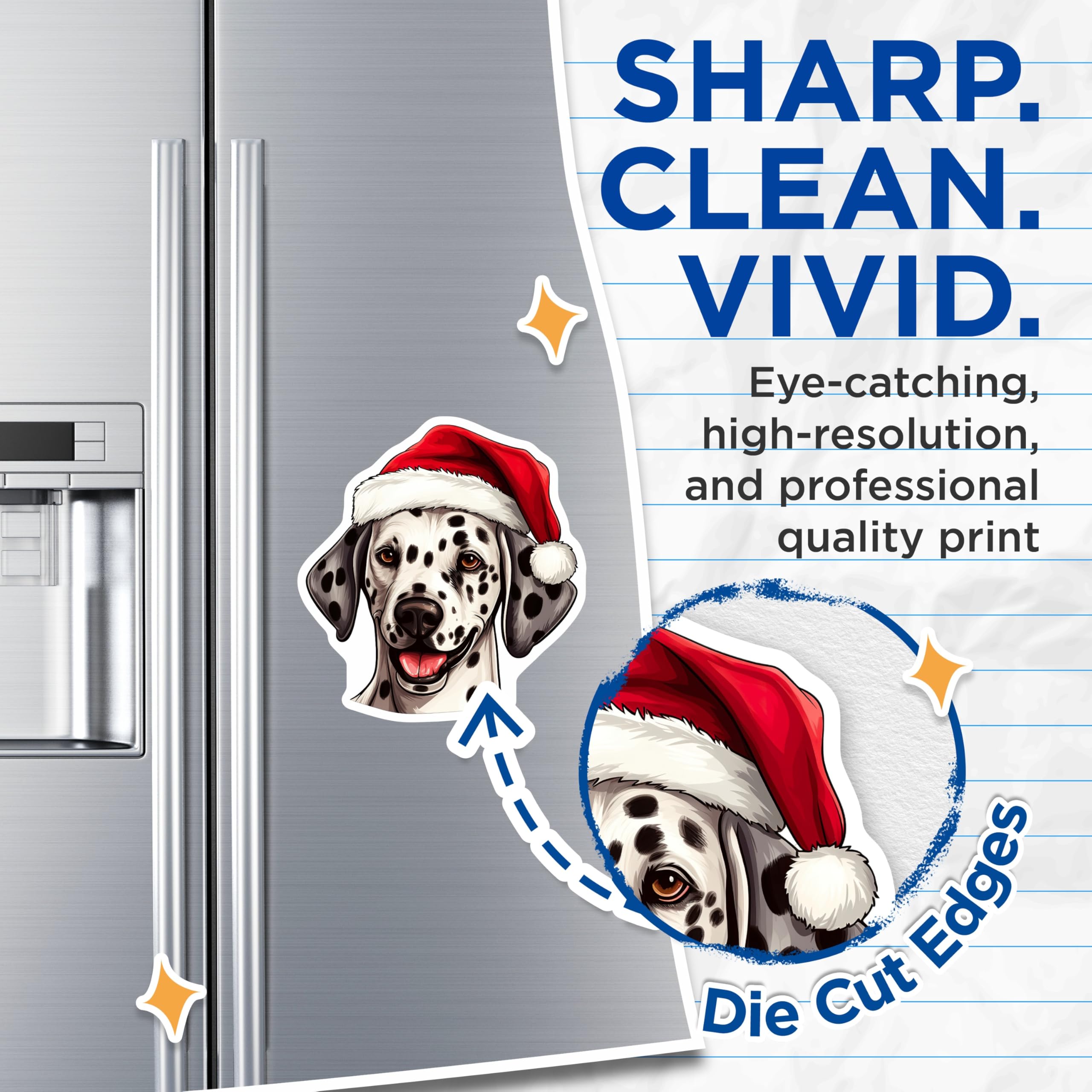 (2 Pack) Dalmatian Christmas Magnets - Santa Hat Dog Decor - Holiday Pet Accessories - 5 Inches On Longest Side - Thick Durable Magnet - Made in USA - MAG25055