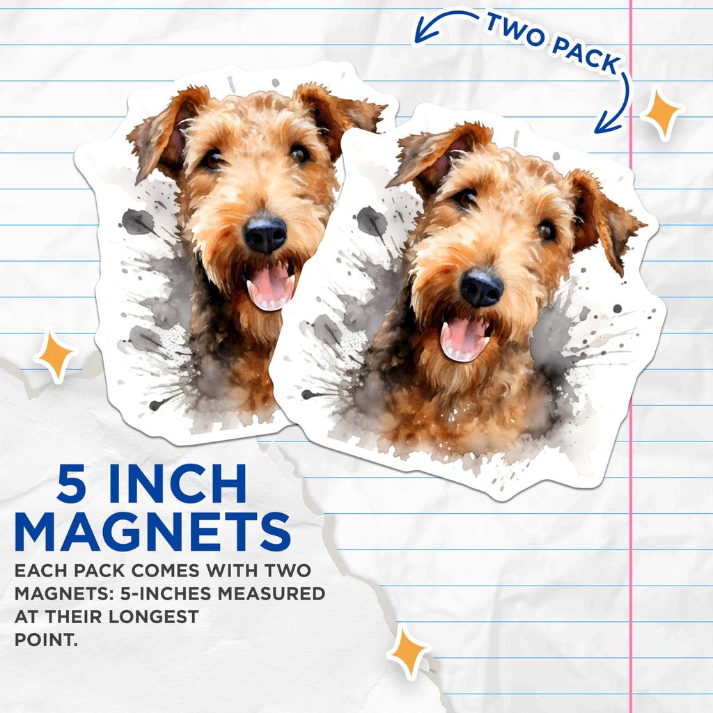 (2 Pack) Airedale Terrier Magnets - Watercolor Dog Decor - Pet Lover Collectibles - 5 Inches On Longest Side - Thick Durable Magnet - Made in USA - MAG28102