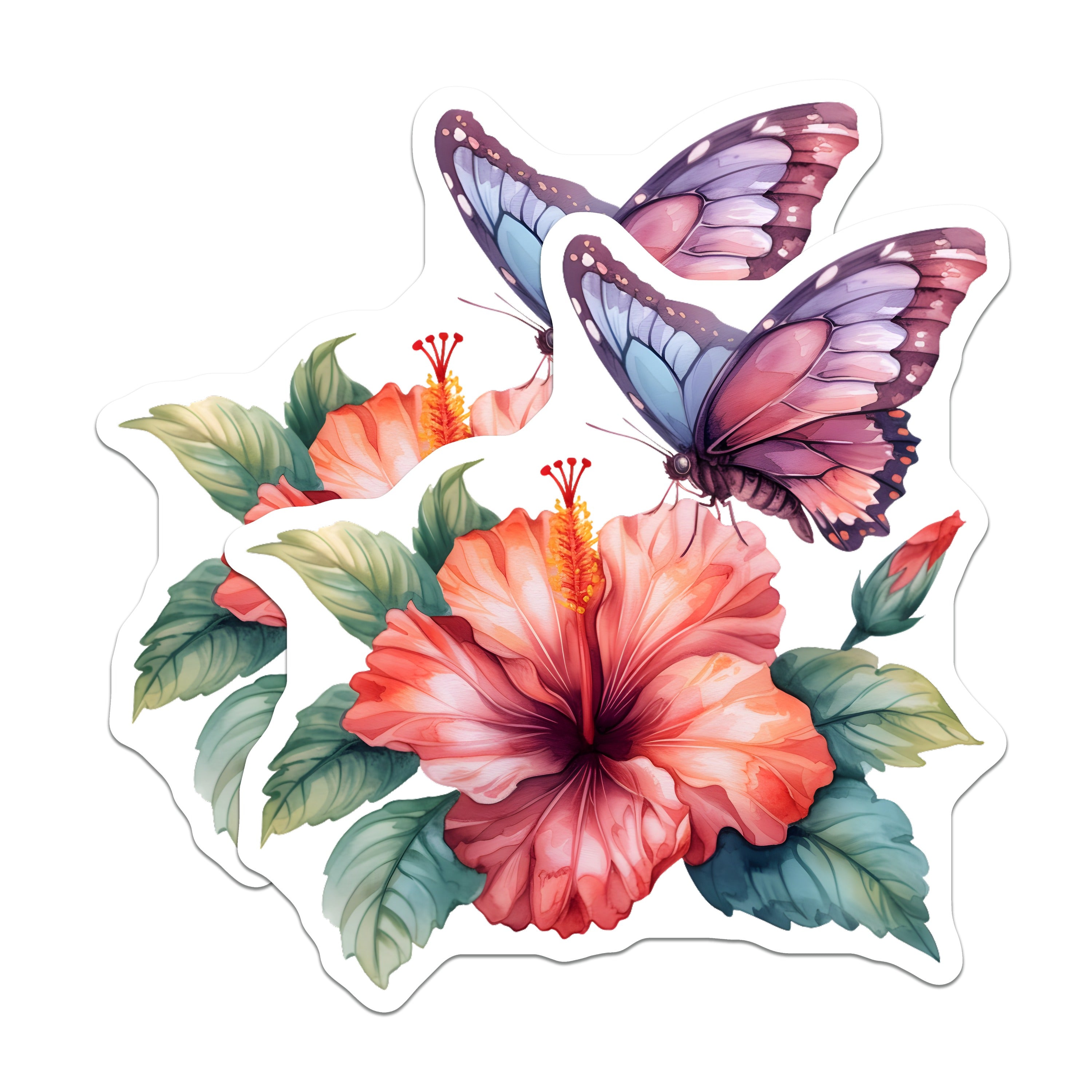 (2 Pack) Butterfly Hibiscus Magnets - Tropical Flower Refrigerator Decor - Nature Art Botanical Kitchen Accent - 5 Inches On Longest Side - Thick Durable Magnet - Made in USA - MAG39223