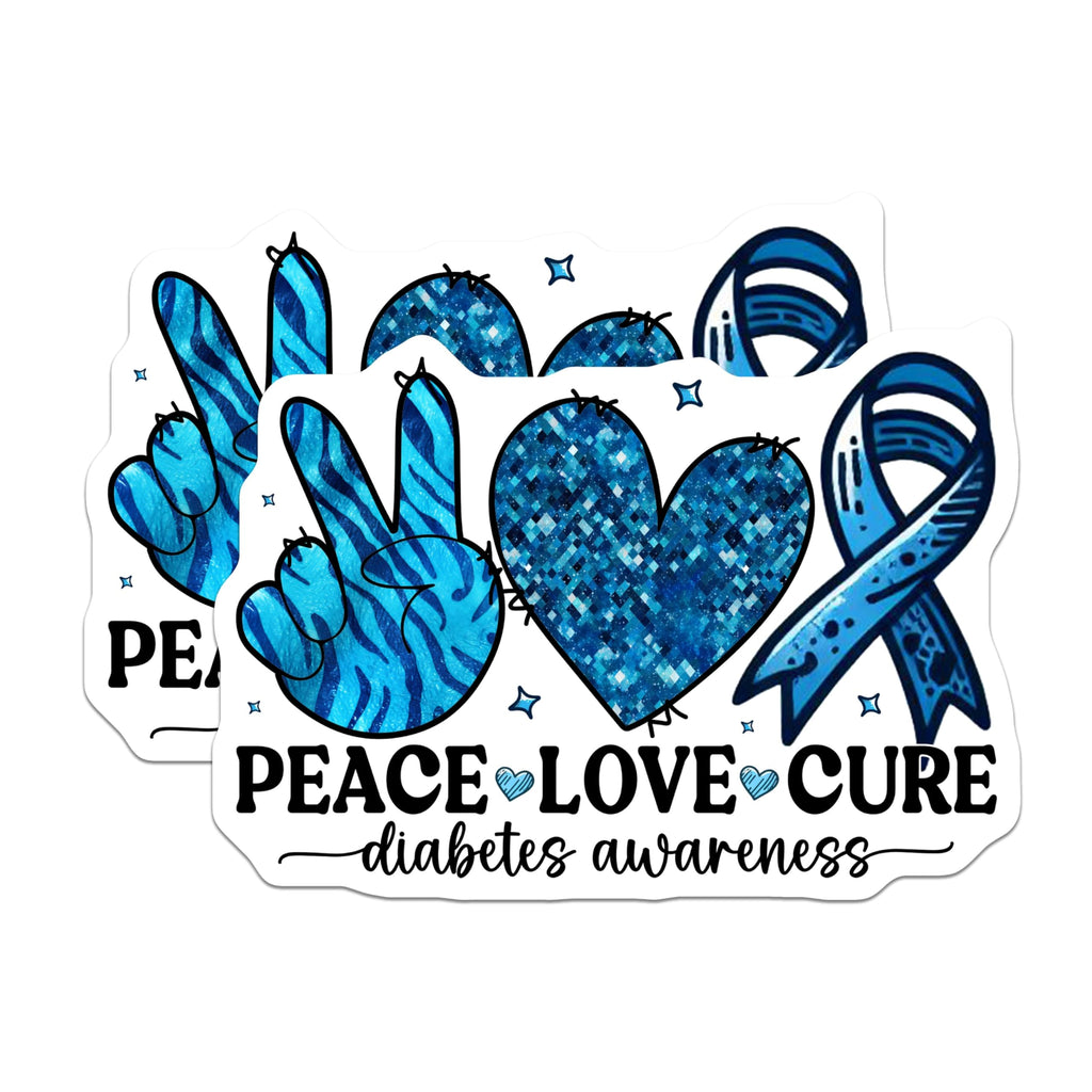 (2 Pack) Peace Love Cure Magnets - Diabetes Awareness Magnet - Blue Ribbon Magnet - 5" On Longest Side - for Cars, Fridges, Toolboxes - Made in USA - MAG3816
